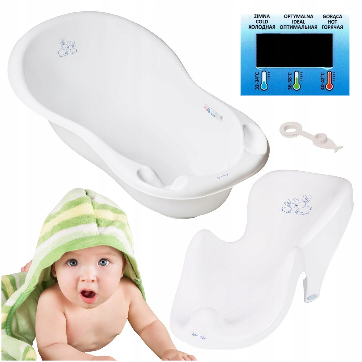 WANNA DLA DZIECKA 4w1 ZESTAW KĄPIELOWY TEGA WANIENKA TERMOMETR + AKCESORIA