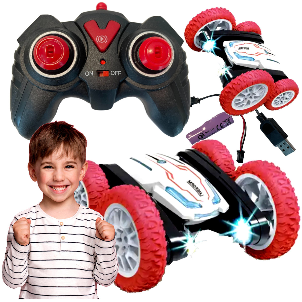 SAMOCHÓD AUTO CAR AKROBATA 4x4 ZDALNIE STEROWANY 360° NA PILOTA CZERWONY