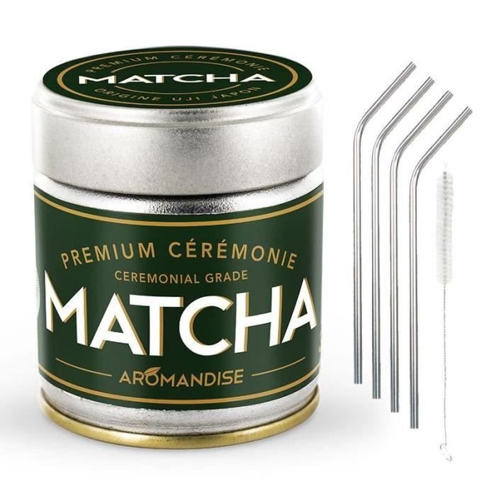 Herbata ceremonialna Premium Matcha 30 g + 4 słomki ze stali nierdzewnej