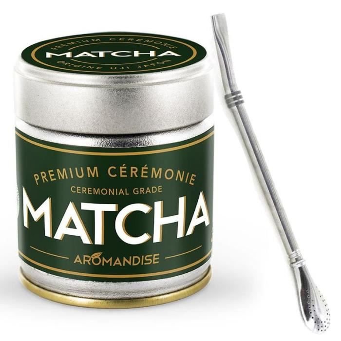 Herbata ceremonialna Premium Matcha 30 g + słomka ze stali nierdzewnej z filtrem