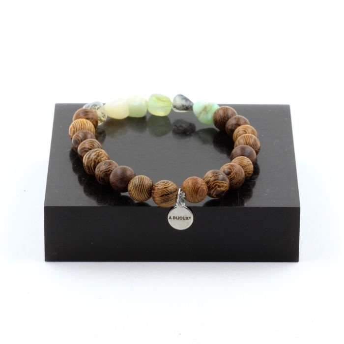 Kamienie i minerały. Bransoletka z wielobarwnego australijskiego opalu + drewniane koraliki 8 mm. Wyprodukowano we Francji.