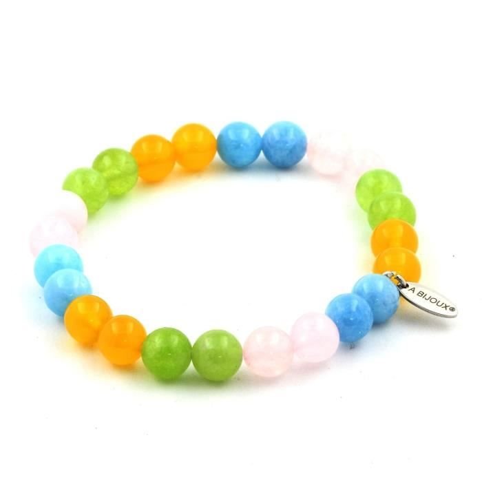 Bransoletka z kamieni naturalnych - ABIJOUX - Chalcedon niebieski, Kwarc różowy, Perydot, Agat żółty - 8mm, 19-20cm