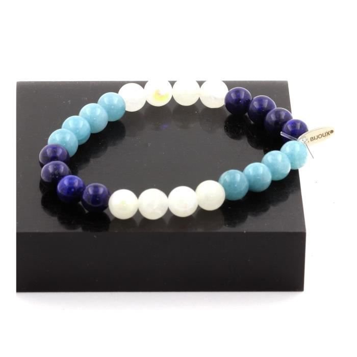 Bransoletka z Lapis Lazuli + Akwamaryn + Kamień Księżycowy 8 mm - ABIJOUX - Wyprodukowano we Francji