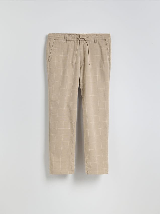 Reserved - Spodnie carrot slim w kratę - beżowy