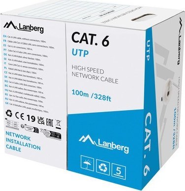 KABEL LAN UTP KAT.6 100M DRUT CU SZARY CPR + FLUKE PASSED LANBERG