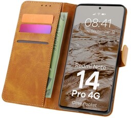Bizon Etui z klapką Case Pocket do Xiaomi Redmi Note 14 Pro 4G, brązowe