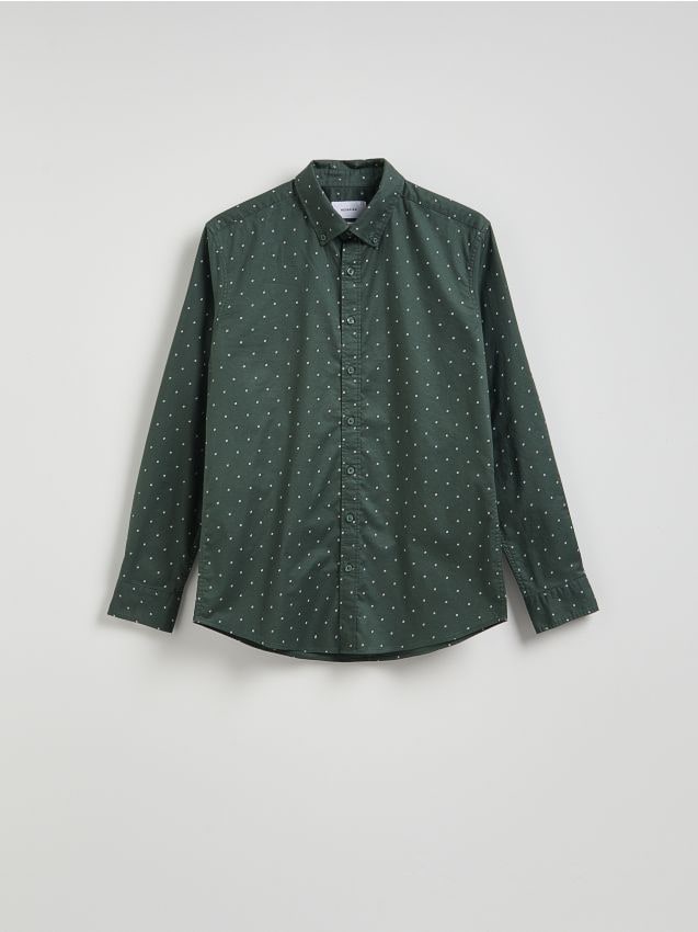 Reserved - Bawełniana koszula slim fit - ciemnozielony