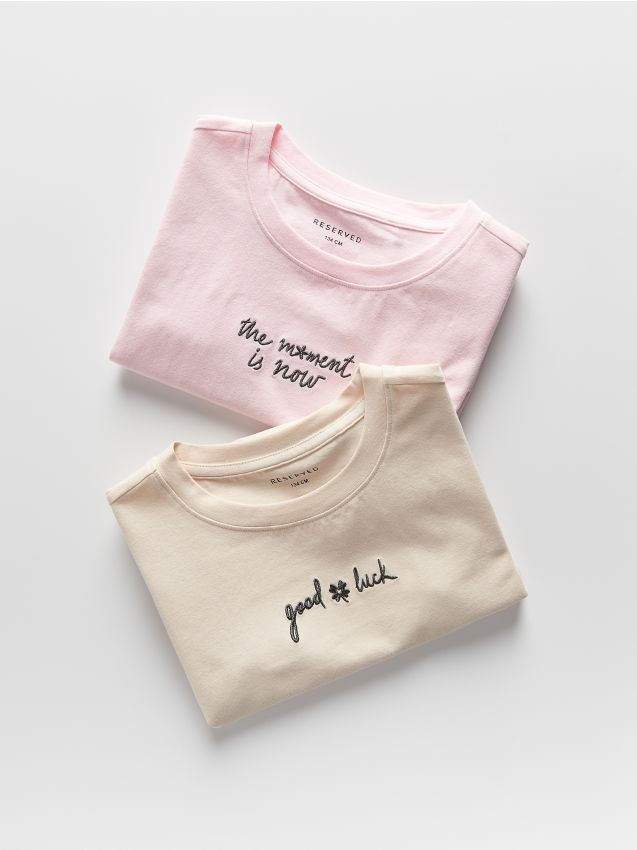 Reserved - Bawełniany t-shirt z haftem 2 pack - wielobarwny