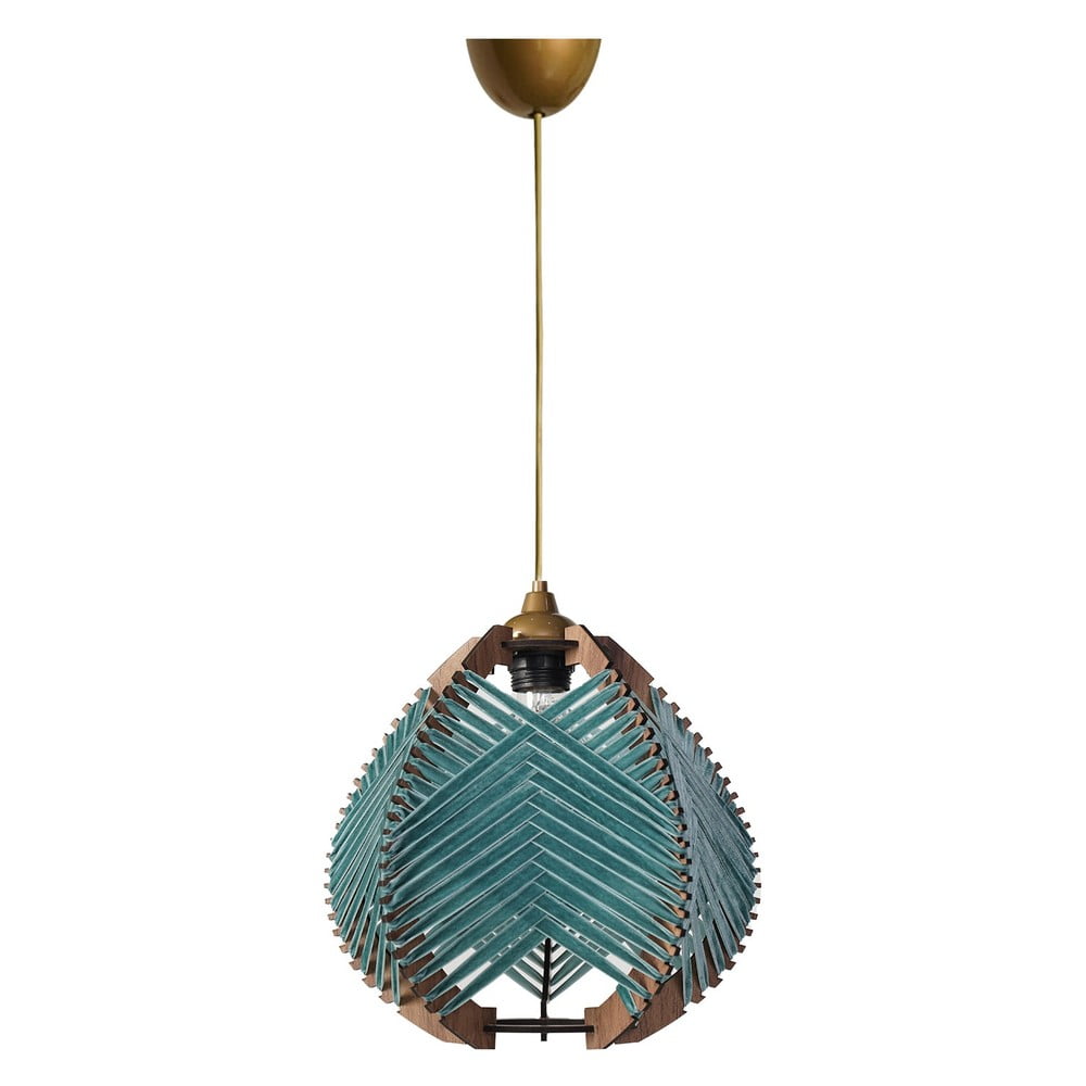 Niebiesko-naturalna lampa wisząca z tekstylnym kloszem ø 25 cm – Opviq lights