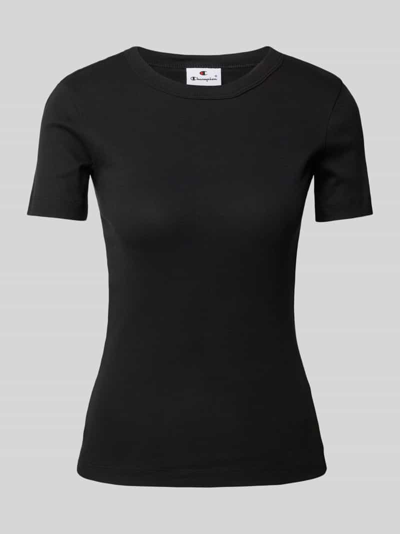 T-shirt z prążkowanym okrągłym dekoltem