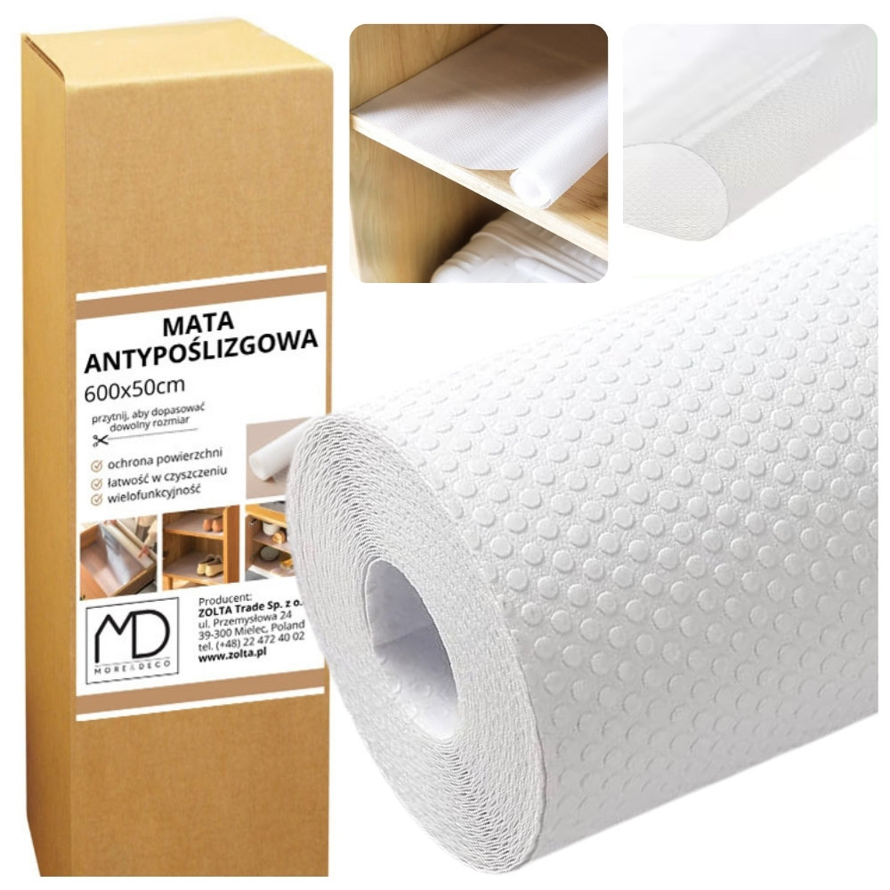 Mata Ochronna Antypoślizgowa Biała 600X50 Kuchnia Biuro Półki Szafki Rolka