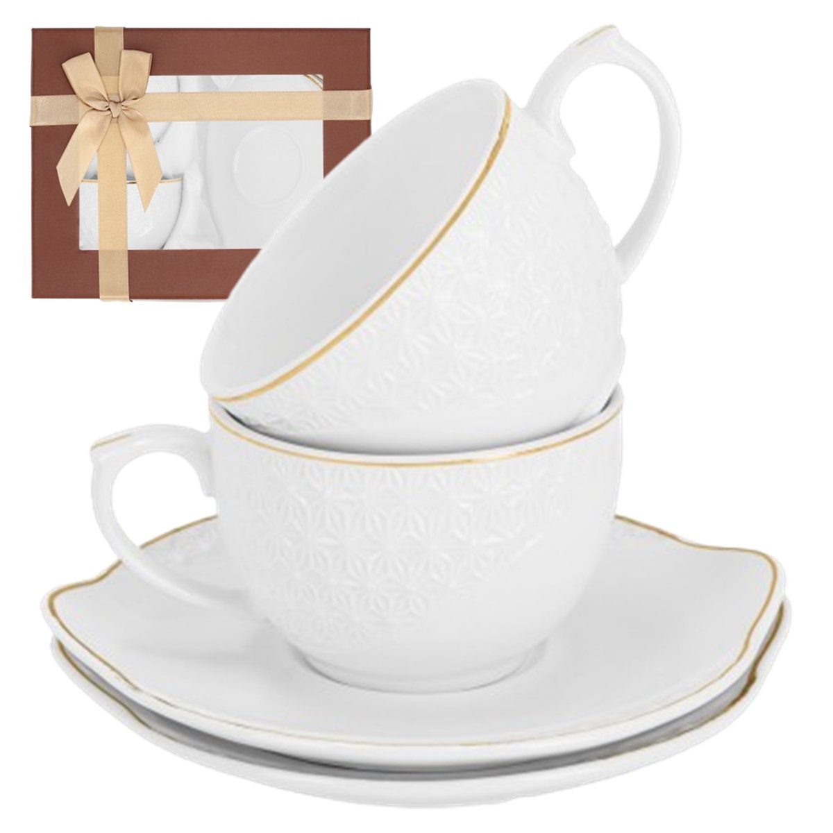 Zestaw filiżanka ze spodkiem 2x190 ml komplet porcelany na prezent oro bianco