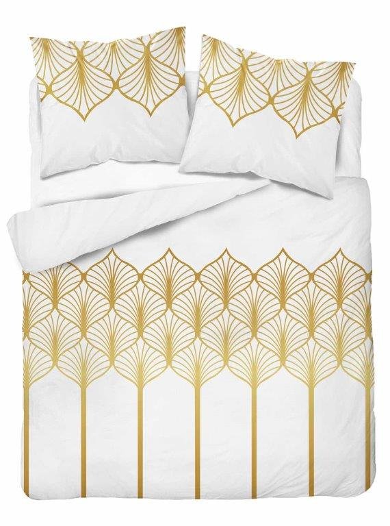 Pościel satynowa 200x220 5225b biała złote dodatki