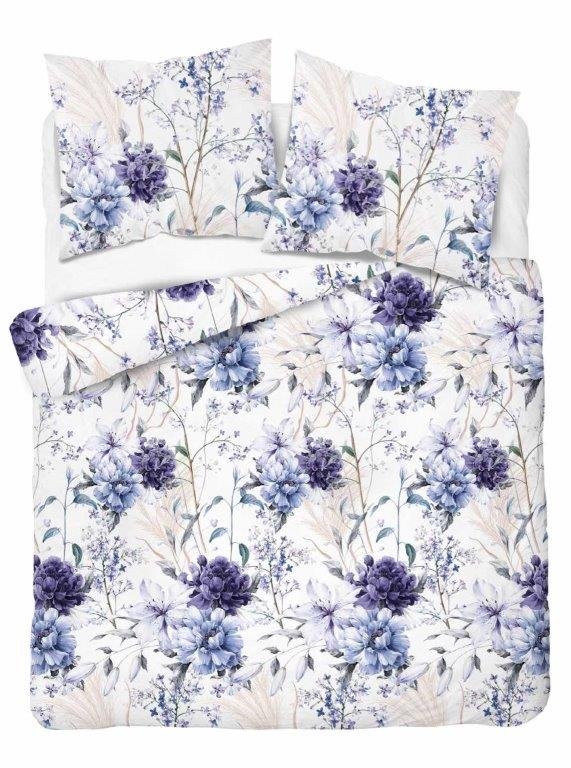 Pościel satynowa 200x220 5222a niebieska kwiaty