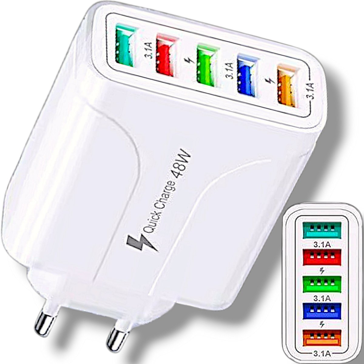 MOCNA ŁADOWARKA SIECIOWA5x USB 48W| FAST CHARGE / WTYCZKA QC 3.0 / KOSTKA