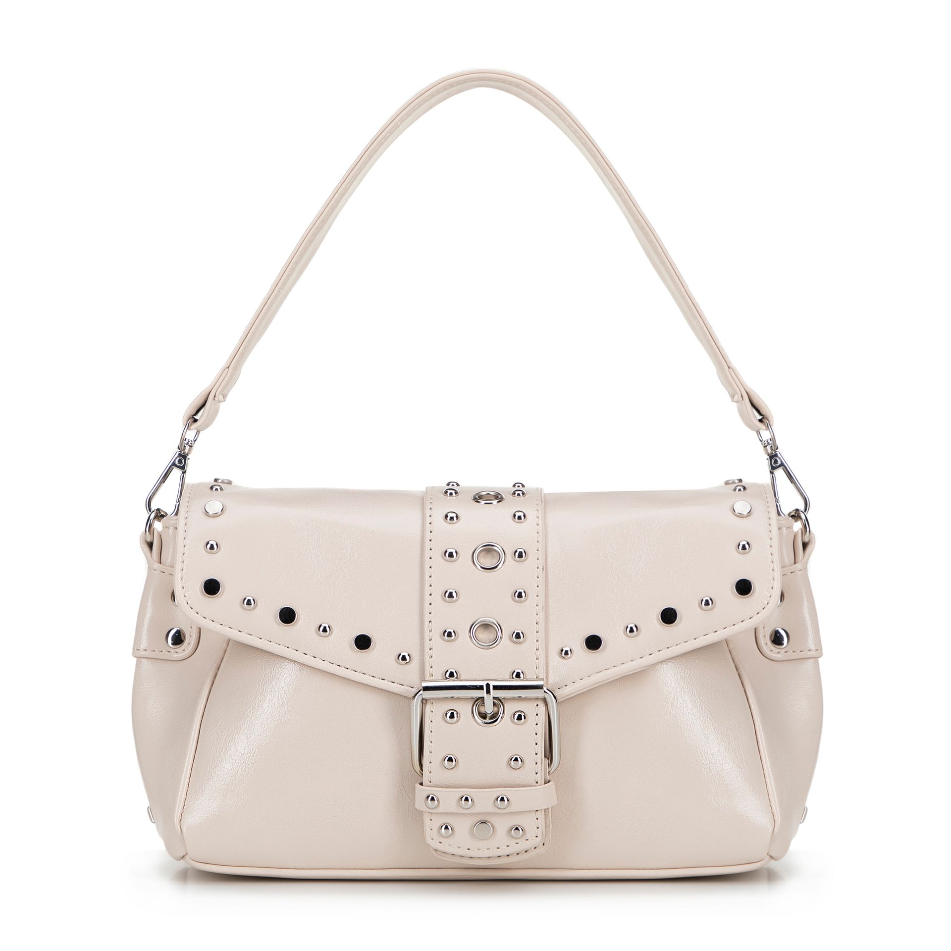 Damska crossbody z ekoskóry w dekoracyjne nity kremowa