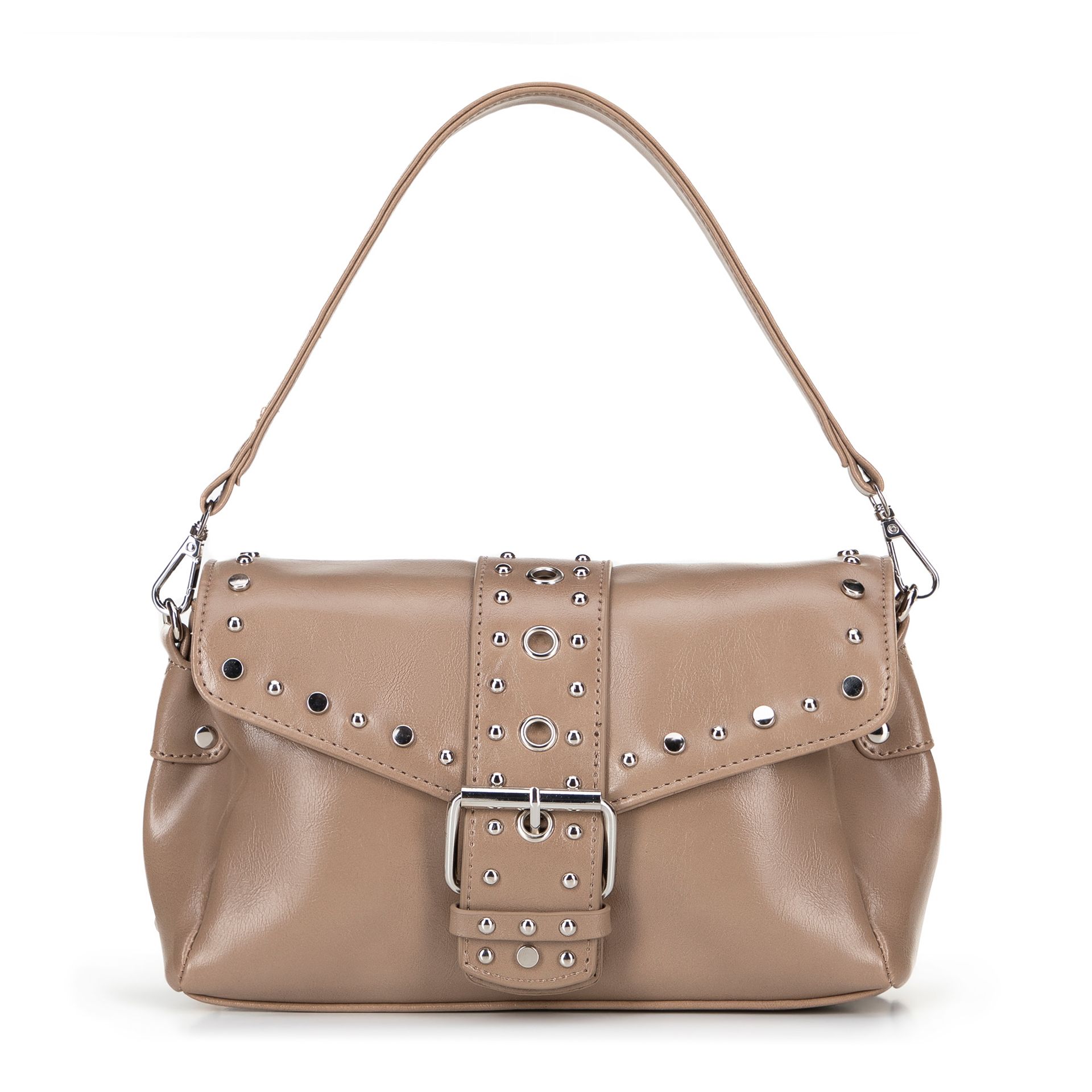 Damska crossbody z ekoskóry w dekoracyjne nity beżowa