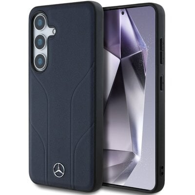 Etui MERCEDES Leather Debossed Lines MagSafe do Samsung Galaxy S25 Niebieski