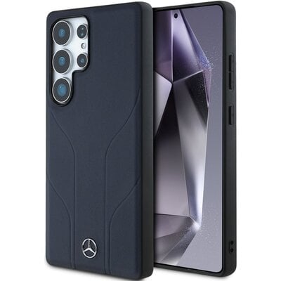 Etui MERCEDES Leather Debossed Lines MagSafe do Samsung Galaxy S25 Ultra Niebieski