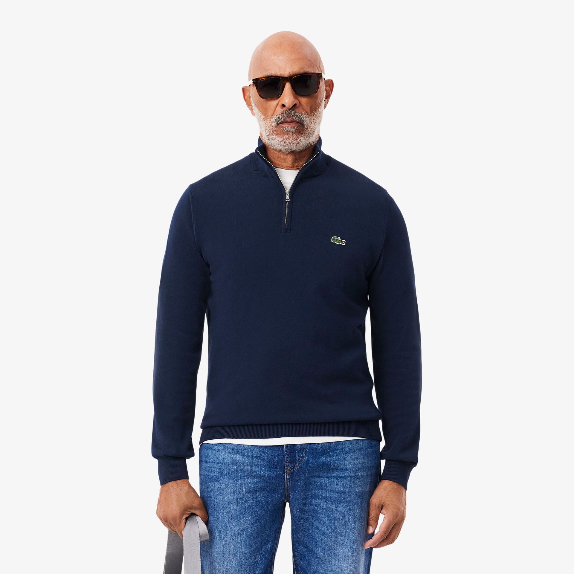 Lacoste Męski Sweter z Bawełny Organicznej Zapinany na Zamek pod Szyją