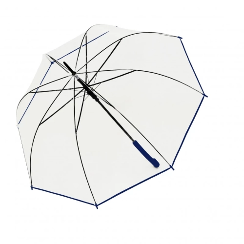 Parasol damski Derby Hit Long półautomatyczny długi transparentny z niebieską oblamówką