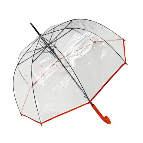 Parasol damski Derby Hit Long półautomatyczny długi transparentny z pomarańczową oblamówką