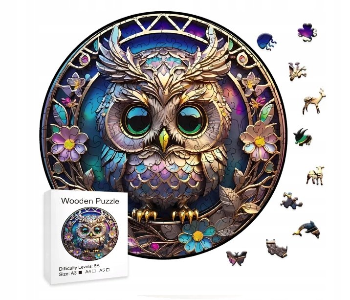Drewniane puzzle / Wooden Puzzle / Sowa / Duży Format A3 / 180 el.