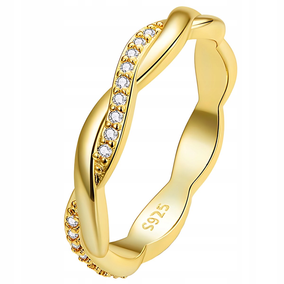 Złoty PIERŚCIONEK przeplatany srebro S925 roz. 15 cyrkonie kryształ srebro