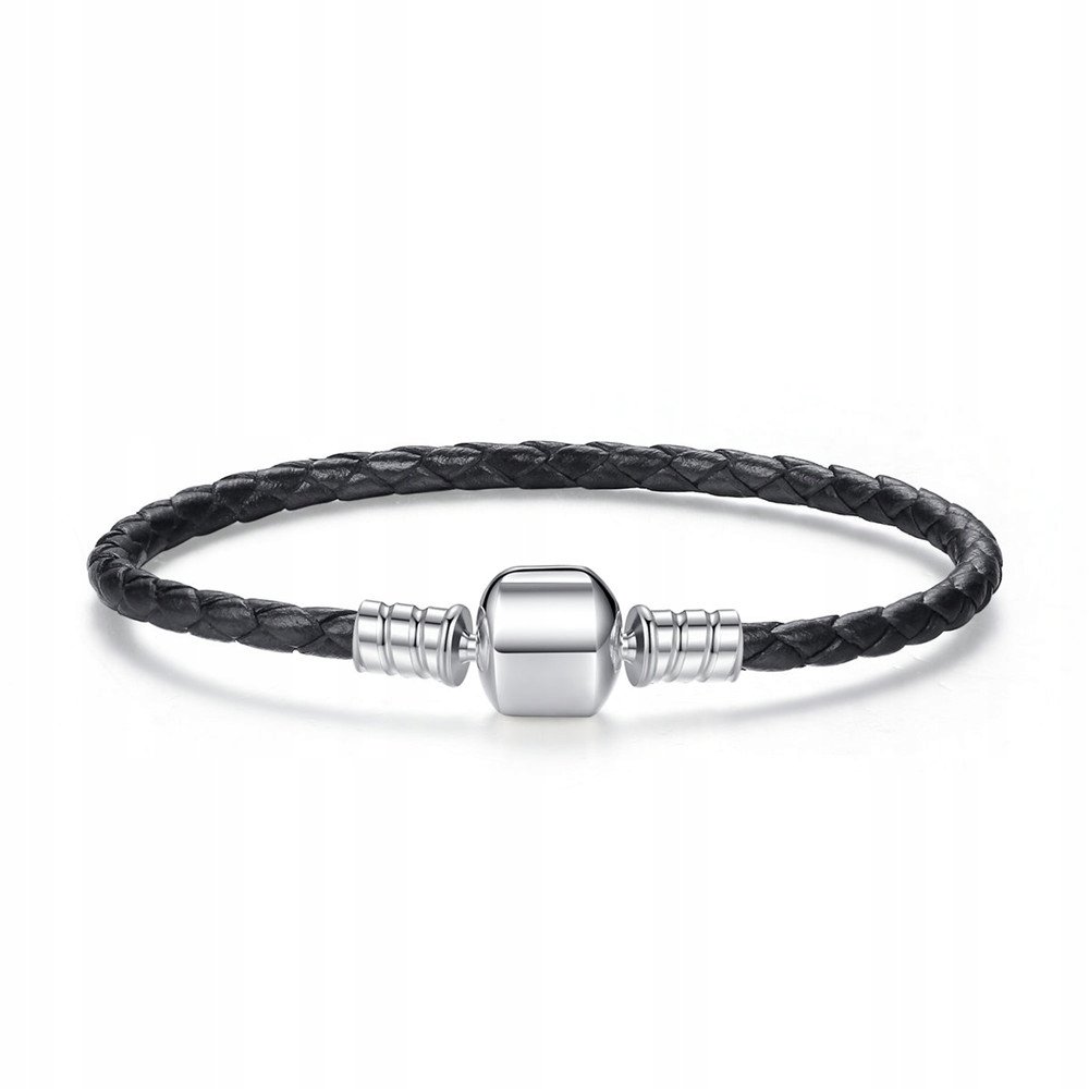 Bransoletka SKÓRZANA Srebro S925 do charmsów czarna CHARMS beads SREBRNA