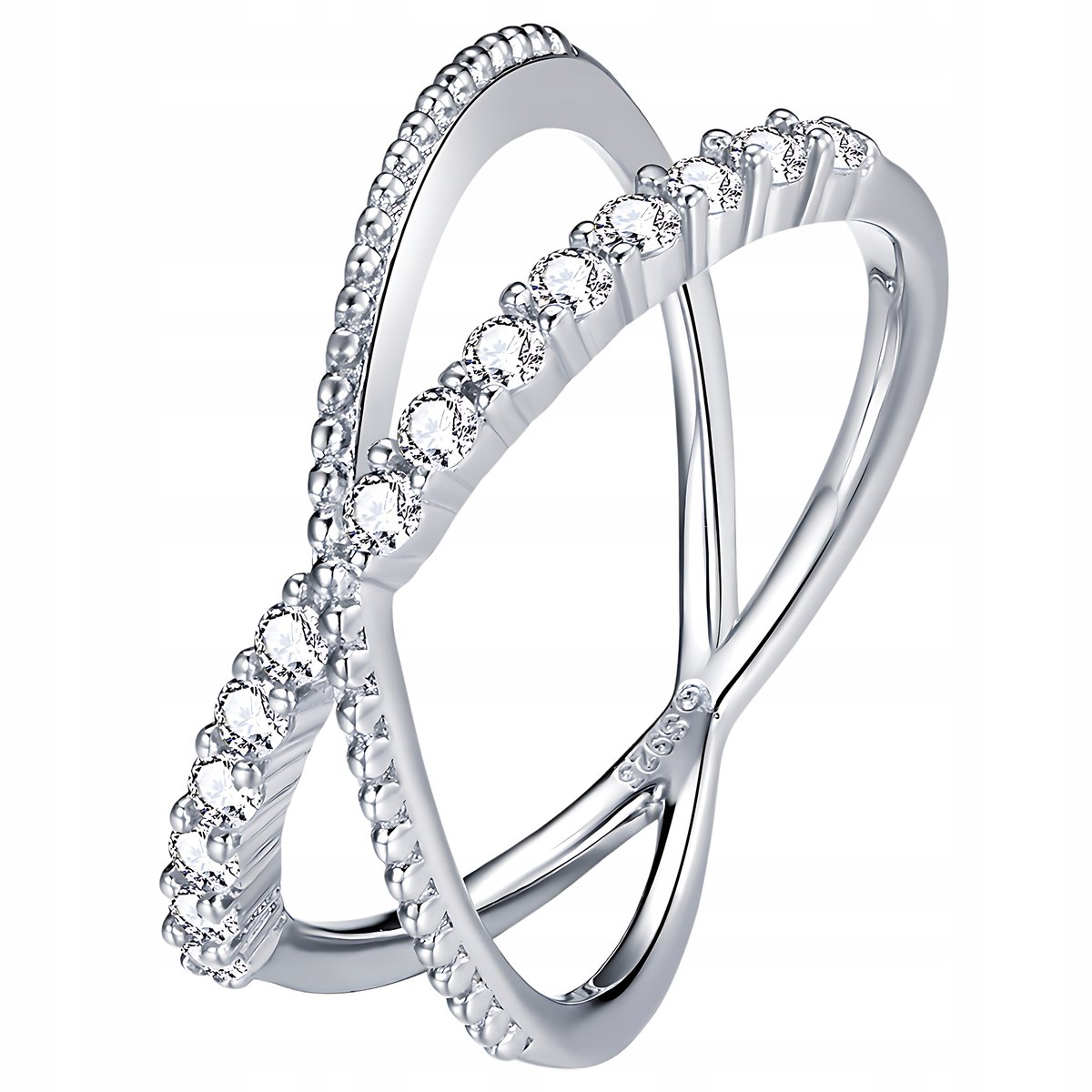 Srebrny PIERŚCIONEK podwójny srebro 925 roz. 17 nieskończoność cyrkonie