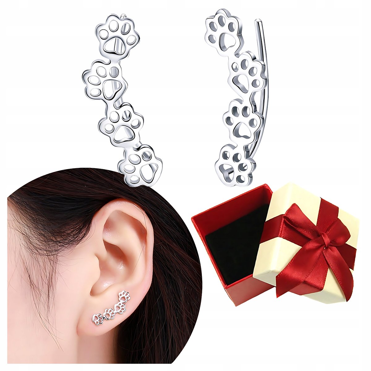 KOLCZYKI srebrne delikatne S925 ODCISK ŁAPEK PSA KOTKA KOT zwierzak srebrny