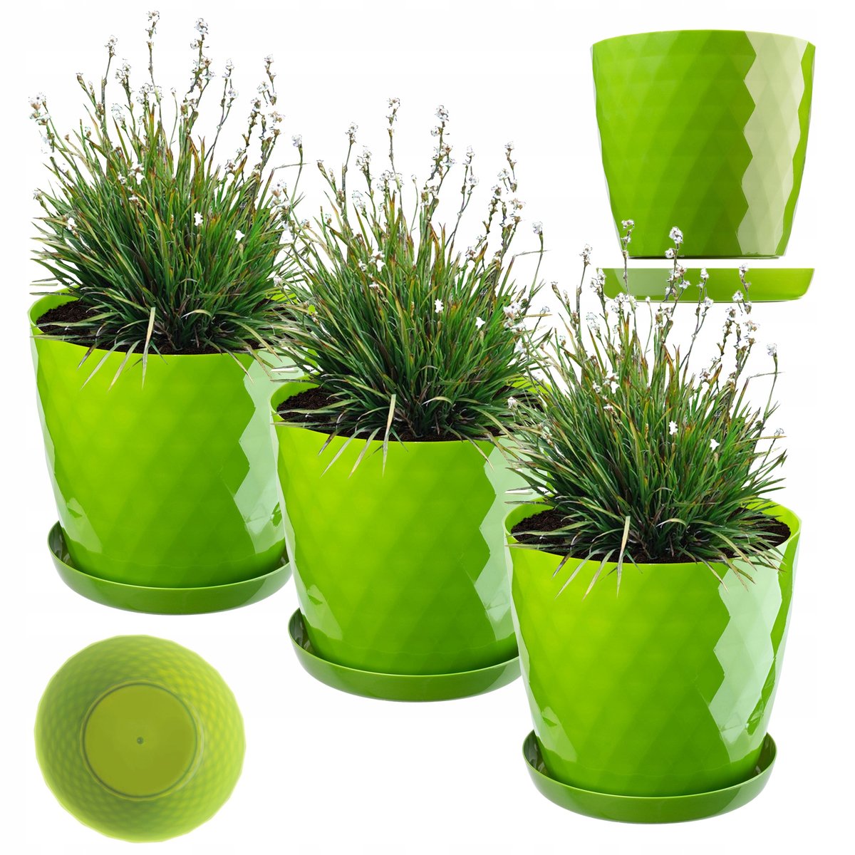 DONICZKA DONICA OSŁONKA 16cm KWIETNIK Z PODSTAWKĄ ZIELONA PLASTIKOWA 3szt