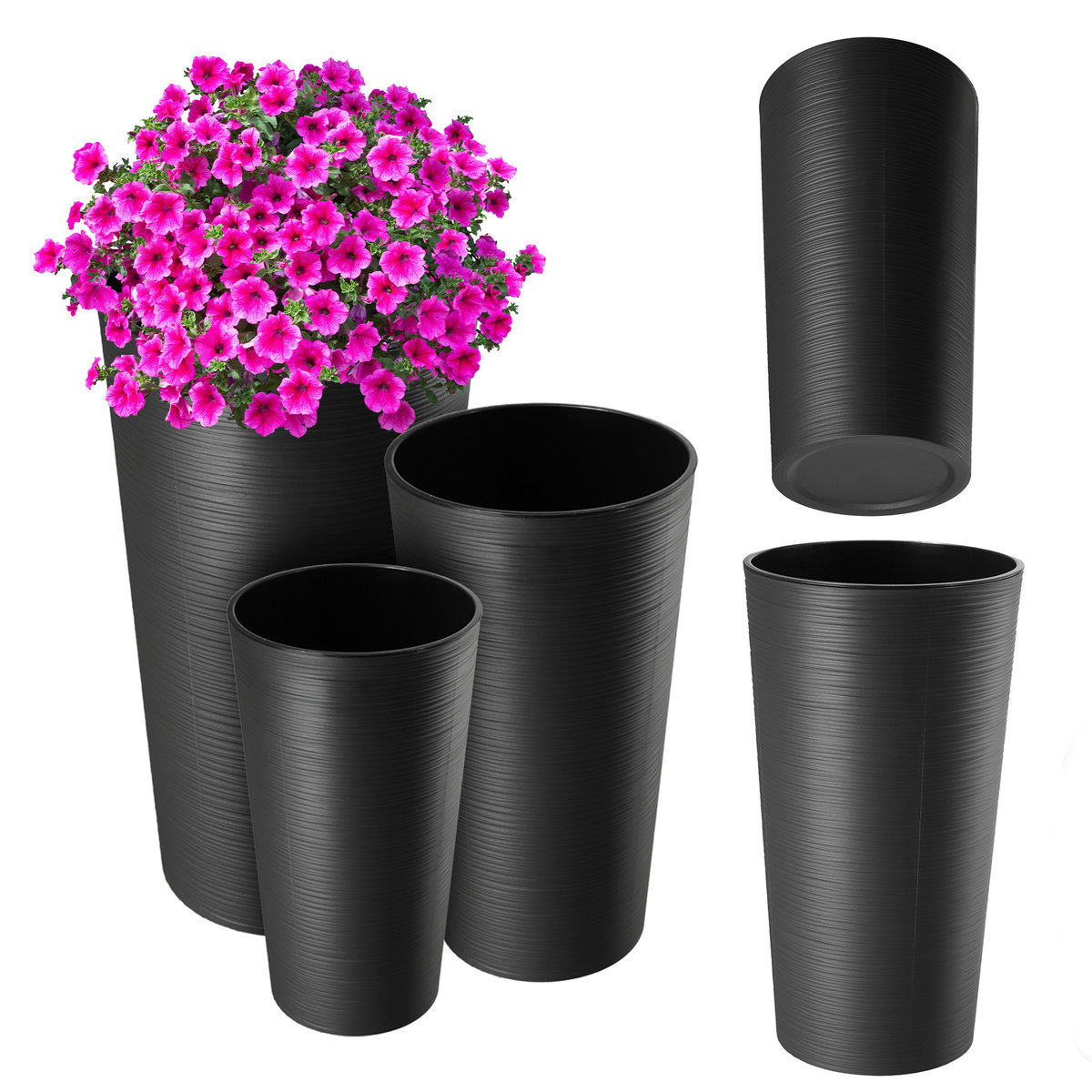 ZESTAW 3 SZT DONICZKA DONICA + WKŁAD GRAFIT KWIETNIK WYSOKA OGRODOWA 57cm