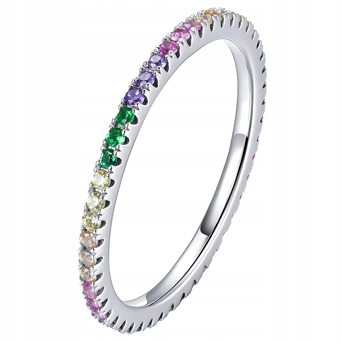 Srebrny PIERŚCIONEK kolorowe cyrkonie S925 roz. 12 kryształki srebro