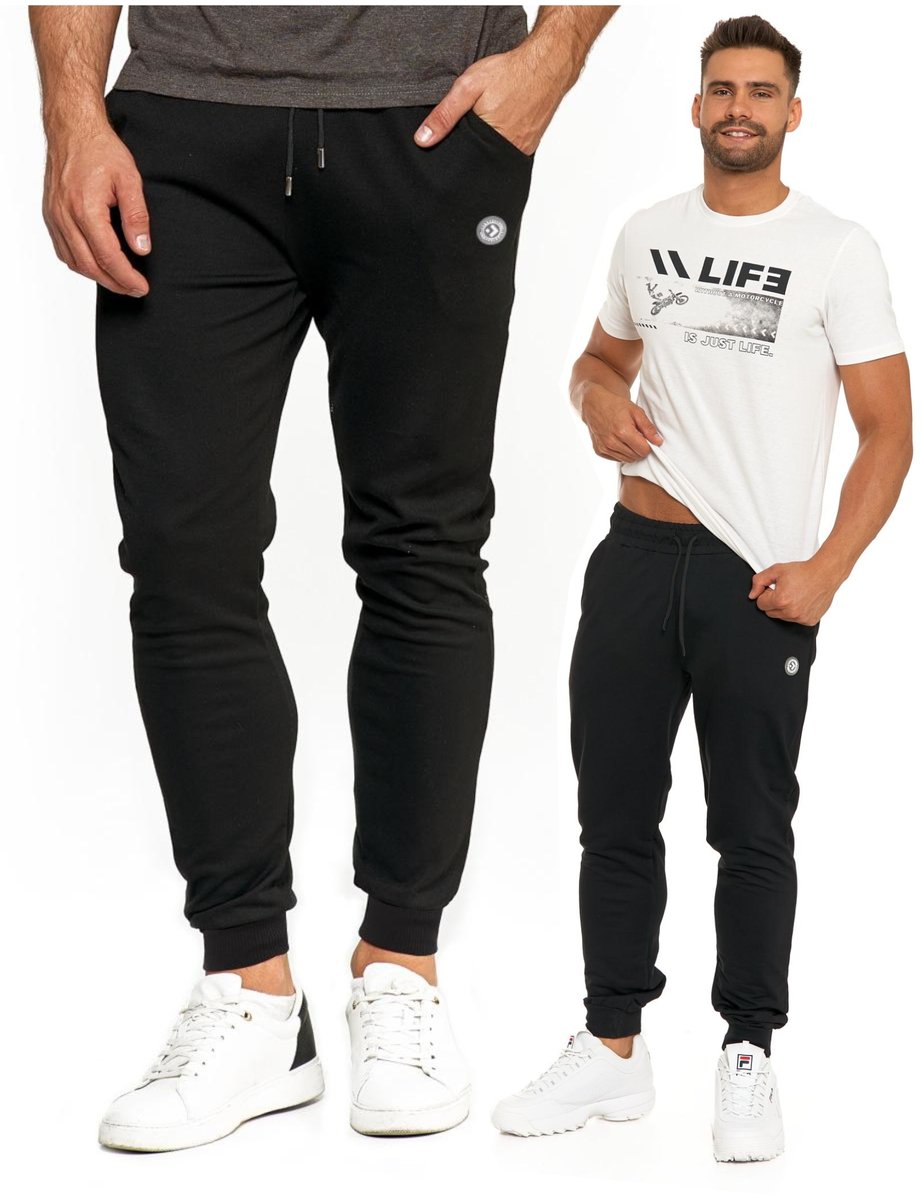 SPODNIE DRESOWE MĘSKIE ZE ŚCIĄGACZAMI CZARNE WYGODNE WIĄZANE MORAJ L