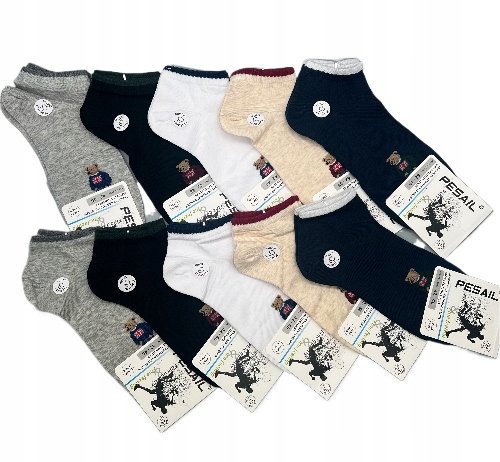 Skarpetki Męskie 10-PAK Pesail Kolorowe z Misiem 95% Bawełna Skatpety 42-46