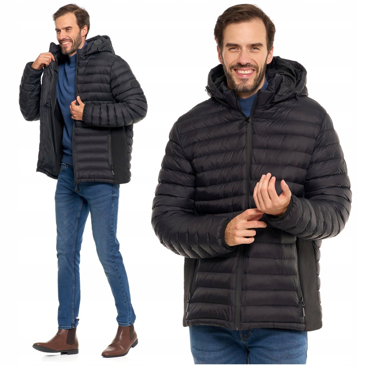 KURTKA MĘSKA Pikowana Przejściowa na Jesień z Odpinanym Kapturem MORAJ XL