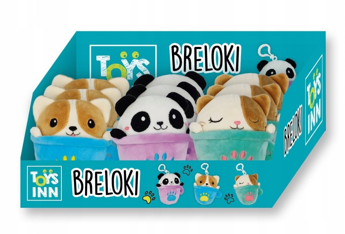 Brelok pluszowy kubek zwierzątko mix 9 sztuk