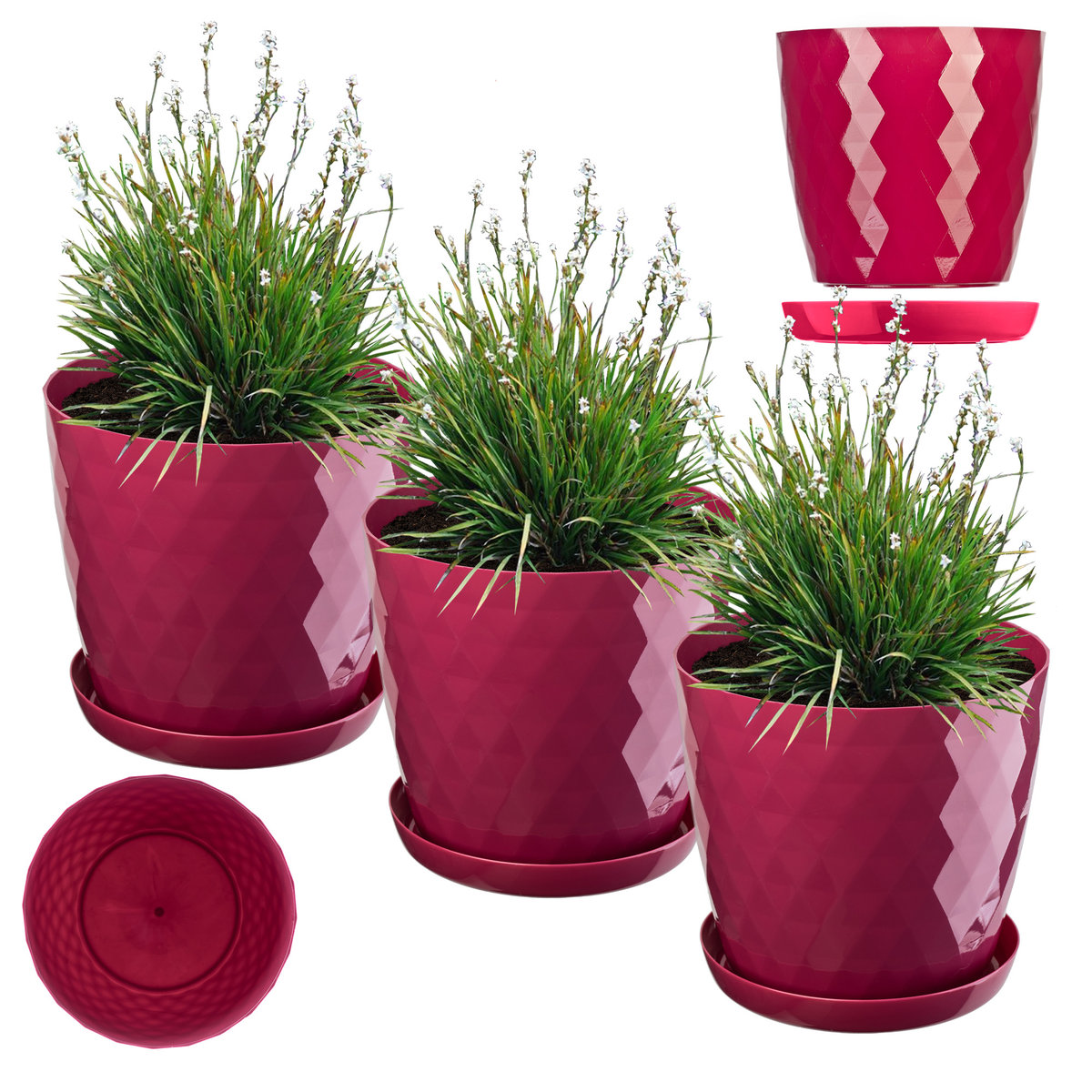 DONICZKA DONICA OSŁONKA 18cm KWIETNIK Z PODSTAWKĄ RÓŻOWA PLASTIKOWA 3szt