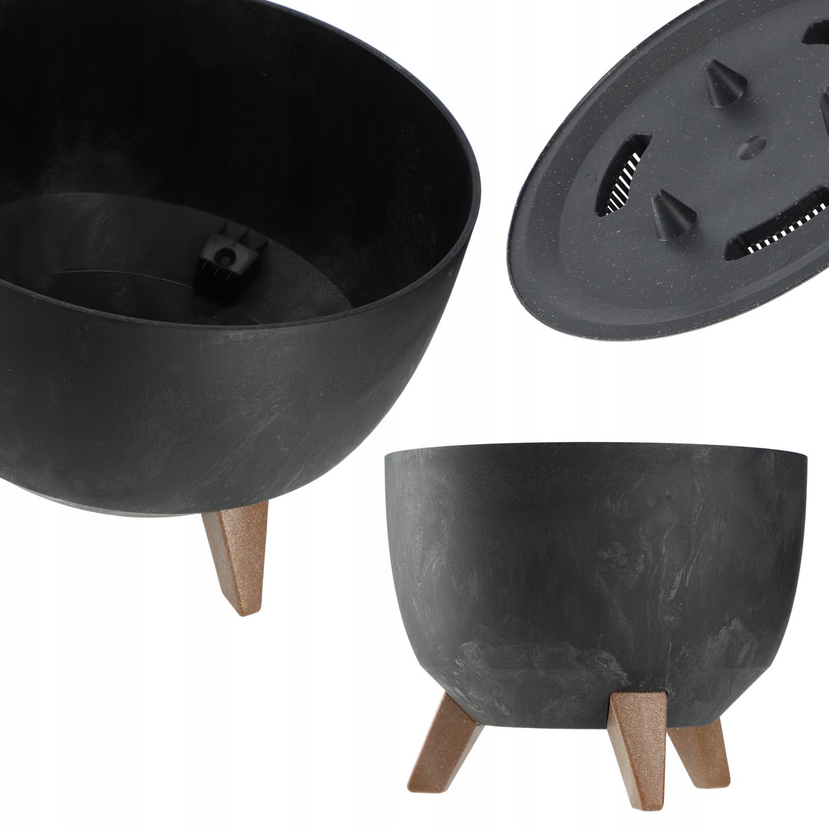 DONICZKA DONICA NA KWIATY 33cm OSŁONKA + WKŁAD NÓŻKI KOREK KWIETNIK CZARNY