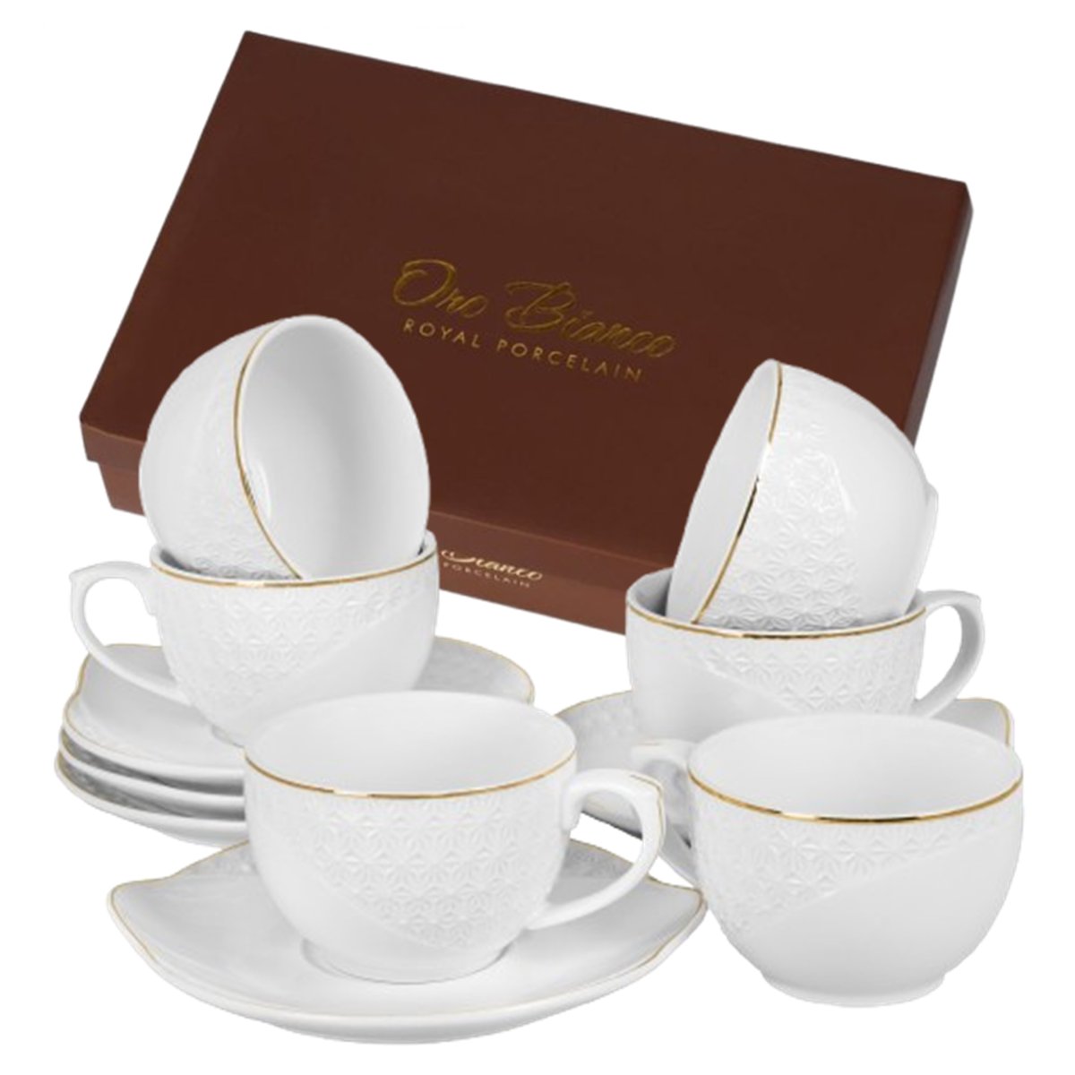 Zestaw filiżanka ze spodkiem 6x190 ml komplet porcelany na prezent oro binaco