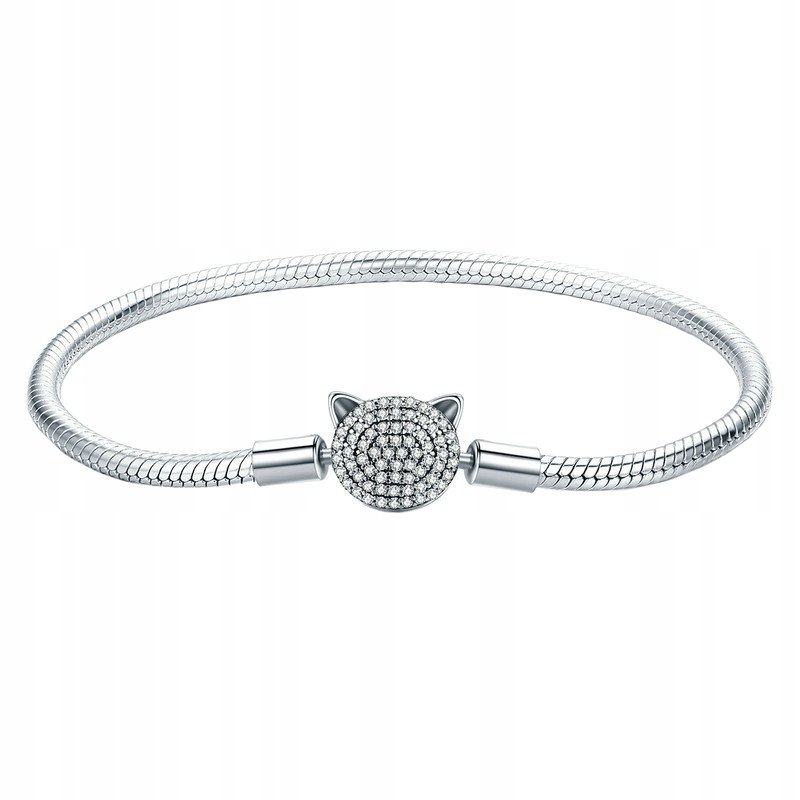 Bransoletka SREBRNA MODUŁOWA do charms S925 damska kotek kot cyrkonie beads