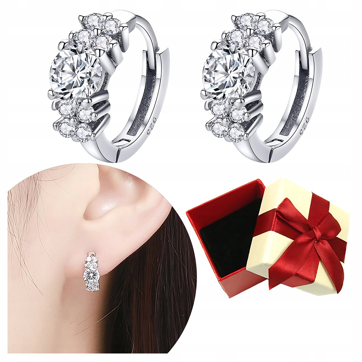 KOLCZYKI srebrne S925 delikatne DUŻA CYRKONIA angielskie zapięcie kryształy