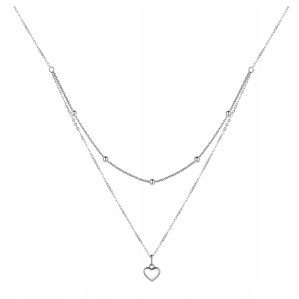 Srebrny łańcuszek pr 925 SERCE KULECZKI podwójny srebro wisior kulki S925