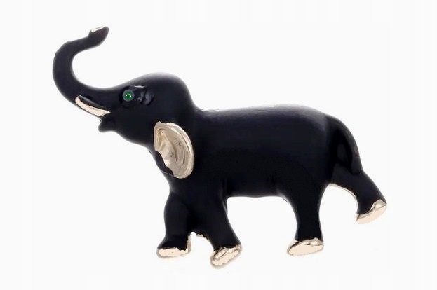 BROCHA, PRZYPINKA, BROSZKA - PIĘKNY CZARNY SŁONIK, SŁOŃ