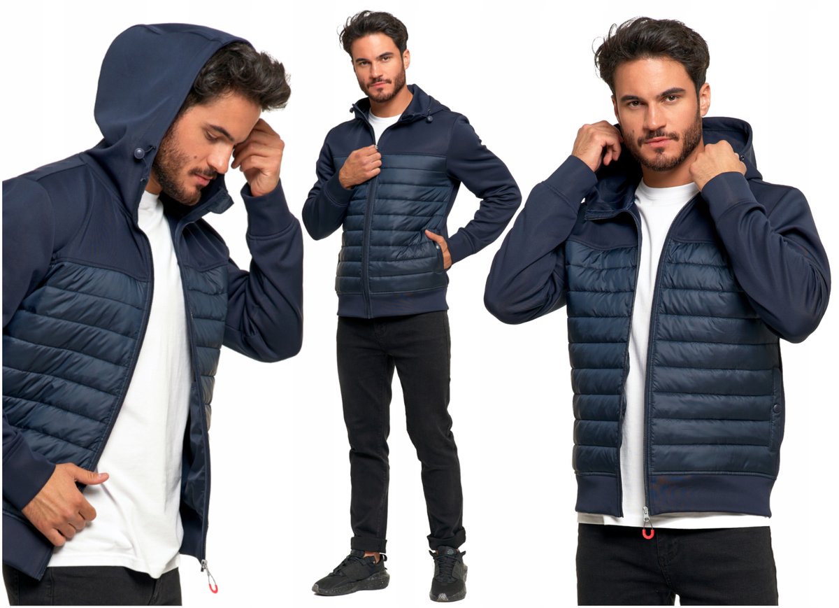 KURTKA MĘSKA Pikowana Przejściowa na Jesień Rozpinana z Kapturem MORAJ S