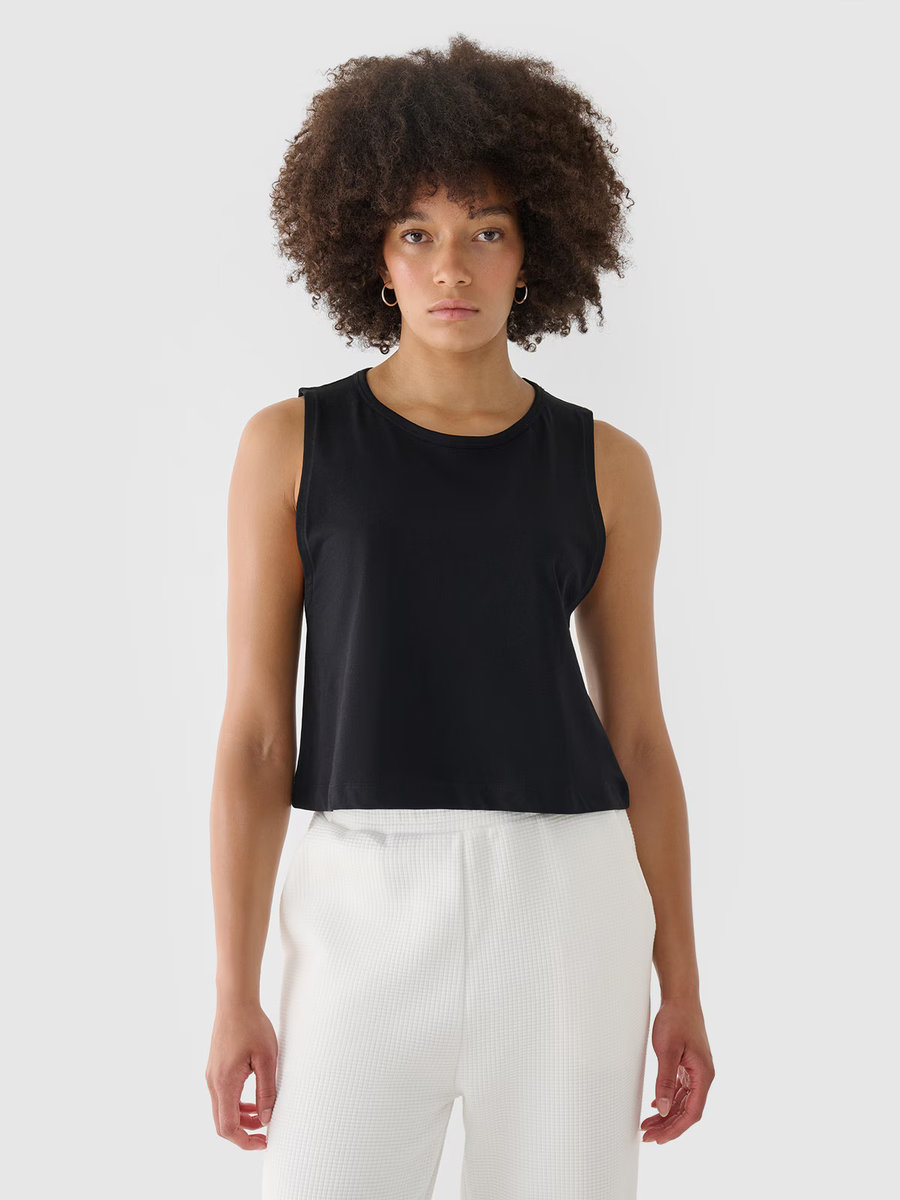 Crop top regular gładki damski 4F 4FRAW24TSLEF183-20S Czarny