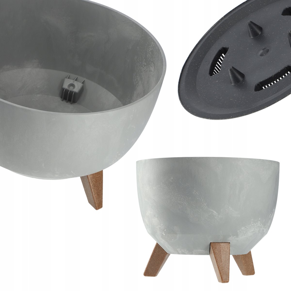 DONICZKA DONICA NA KWIATY 33cm OSŁONKA + WKŁAD NÓŻKI KOREK KWIETNIK SZARY