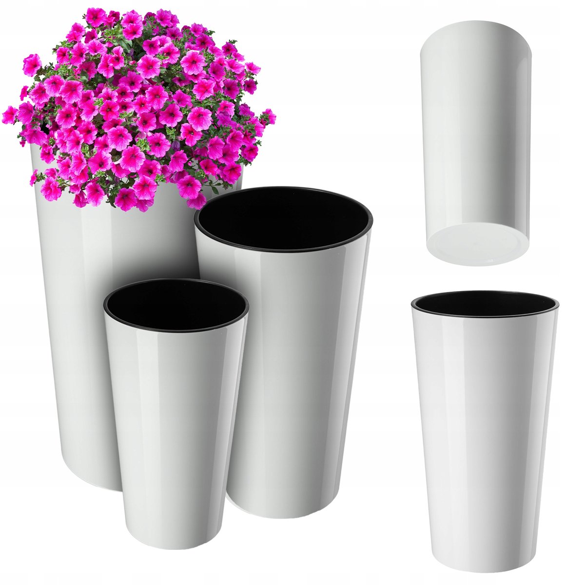 ZESTAW 3 SZT DONICZKA DONICA + WKŁAD BIAŁA KWIETNIK WYSOKA OGRODOWA 57cm