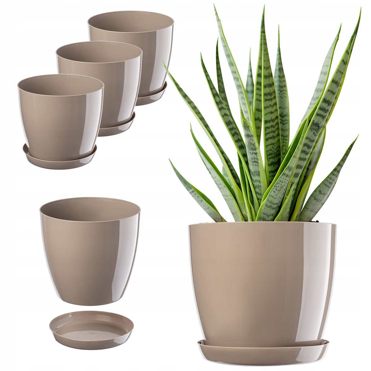 DONICZKA DONICA OSŁONKA 28cm KWIETNIK Z PODSTAWKĄ BEŻOWA PLASTIKOWA 3szt